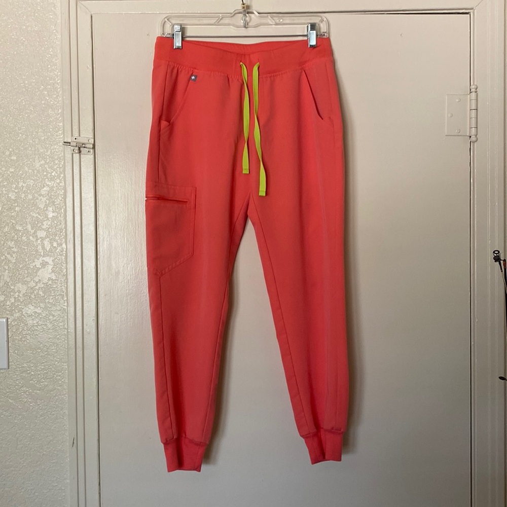 Small petite Hot Coral FIGS joggers